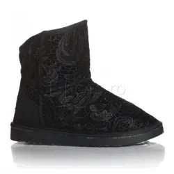 Cizme cu blanita tip UGG negre brodate