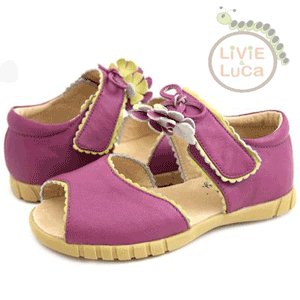Sandalute violet din piele pentru fetite cu floricica