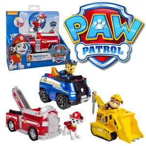 Paw Patrol imbina perfect abilitatile de rezolvare a problemelor, vehicule cool si catelusi draguti, astfel incat copii se vor bucura sa dea o mana de ajutor patrulei. Figurine catelusi Paw Patrol articulate ce vin la pachet cu un vehicul cu roti functionale si functii mecanice: Marshall Pompierul, Rubble Catelul constructor, Chase Catelul politest, Skye catelul aviator, Rocky catelul care recicleaza, Zuma catelul acvatic si Ryder. Modele autentice, identice cu cele din serialul Paw Patrol Misiunea de salvare.